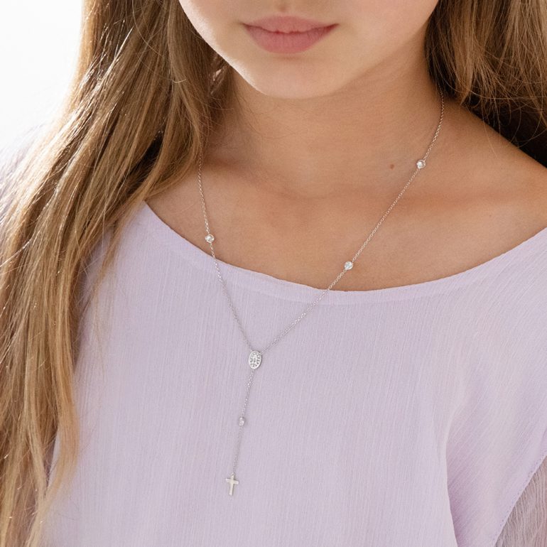 Sidabrinis rožančius su cirkoniais ir kryželiu