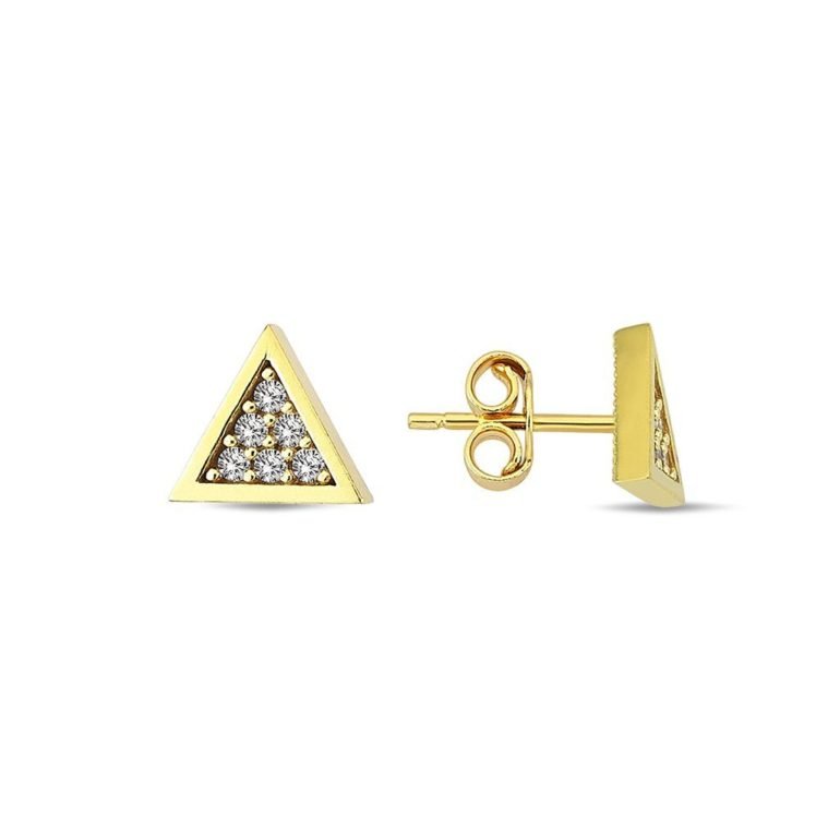 Geltono aukso adatiniai trikampiai auskarai su cirkoniais