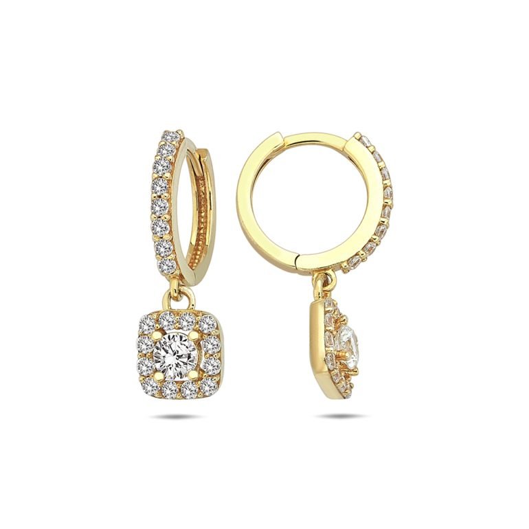 Yellow gold hoop earrings with cubic zirconia