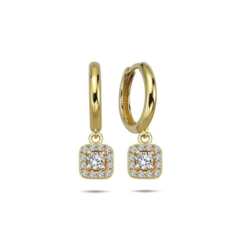 Yellow gold hoop earrings with cubic zirconia