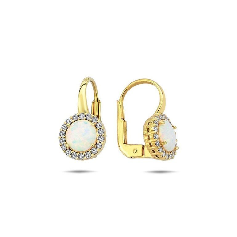 Yellow gold earrings with opal and cubic zirconia