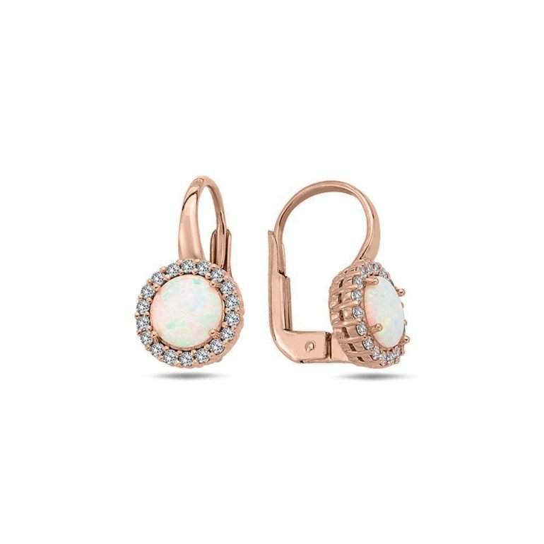Rose gold earrings with opal and cubic zirconia