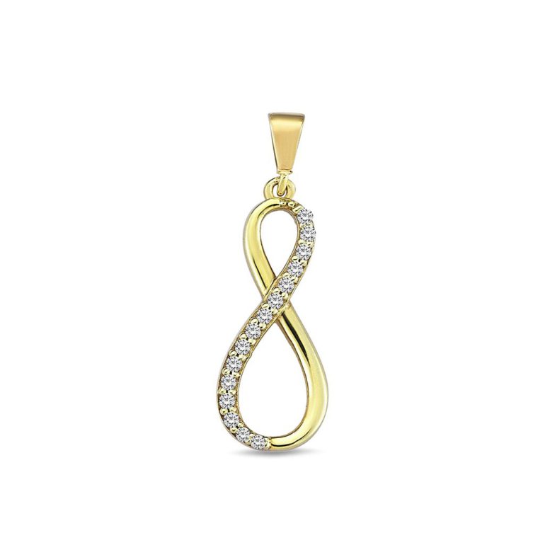 Yellow gold infinity pendant with cubic zirconia