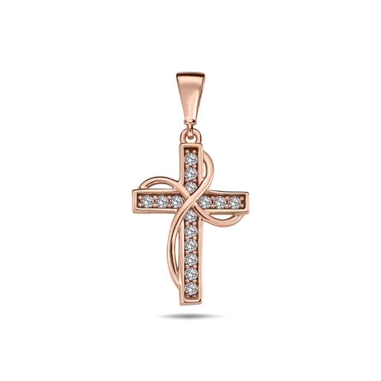 Rose gold cross pendant with cubic zirconia