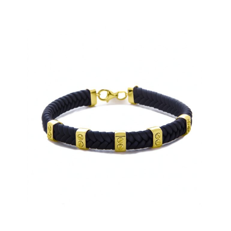 Leather bracelet with yellow gold details