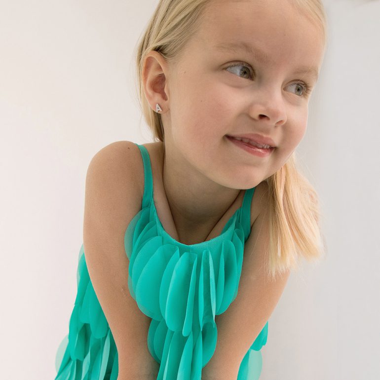 Sterling silver kids earrings with cubic zirconia - initial (letter) A