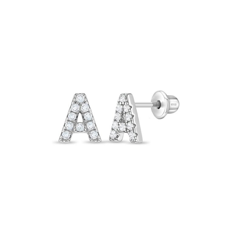 Sterling silver kids earrings with cubic zirconia - initial (letter) A