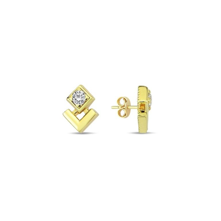 A minimalist yellow gold stud earrings with cubic zirconia