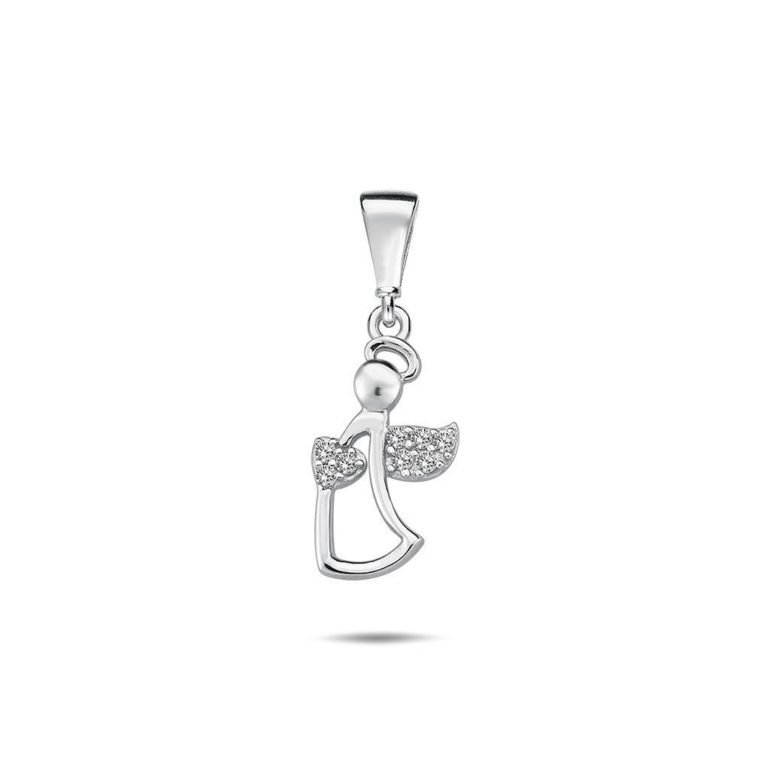 White gold angel pendant with cubic zirconia