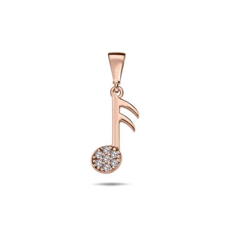 Rose gold pendant with cubic zirconia - musical note