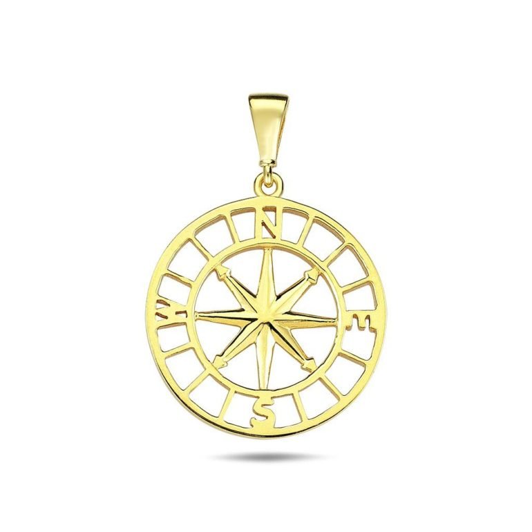 Yellow gold compass pendant