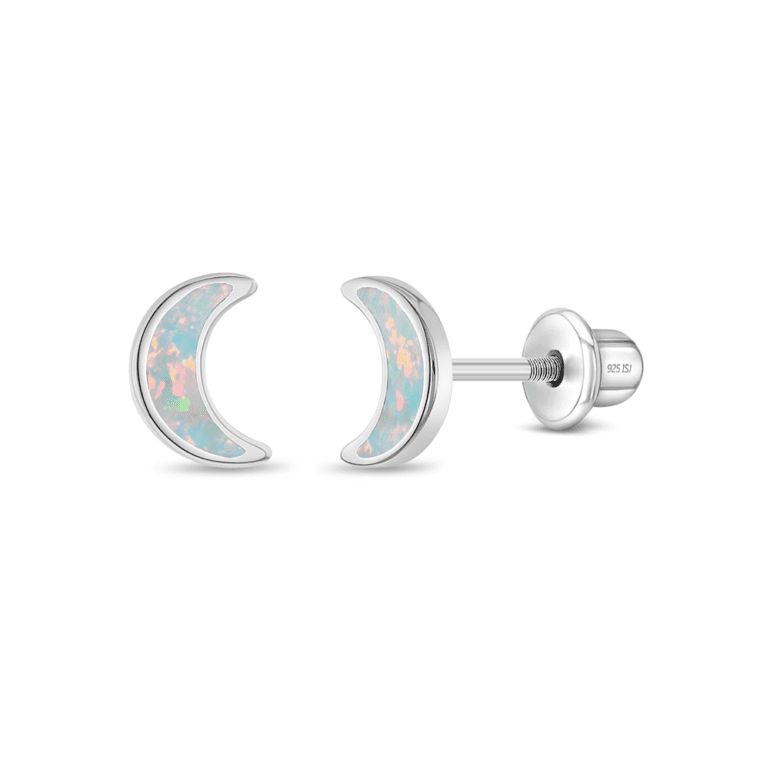Sterling silver kids earrings with opal - the moon