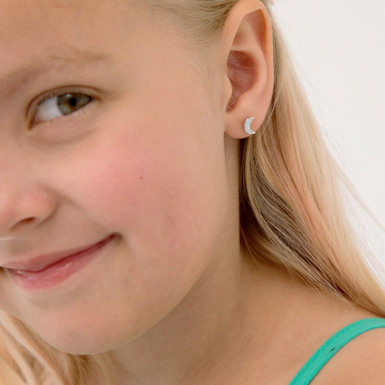 Sterling silver kids earrings with opal - the moon