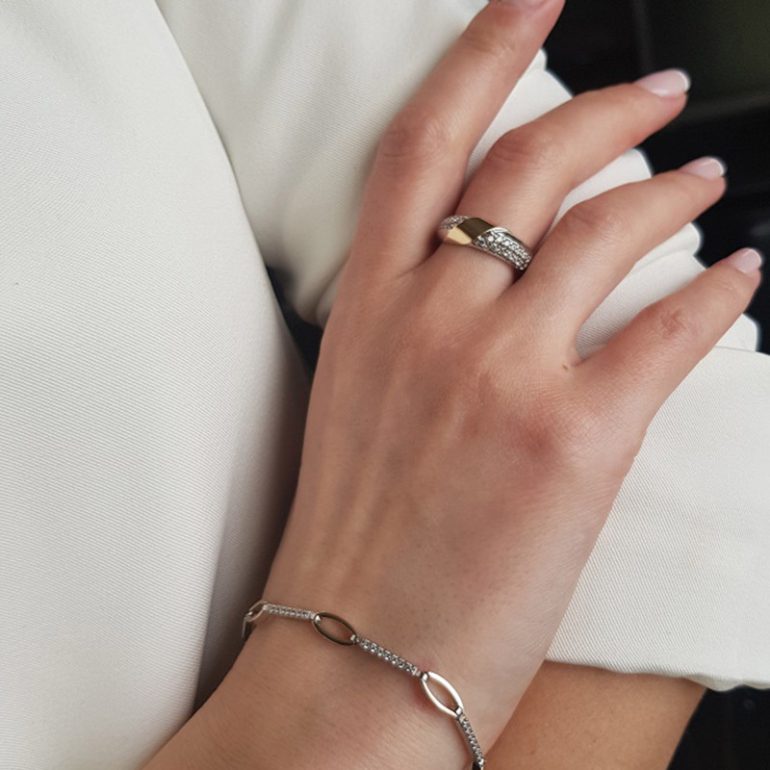 Gold plated sterling silver bracelet with cubic zirconia