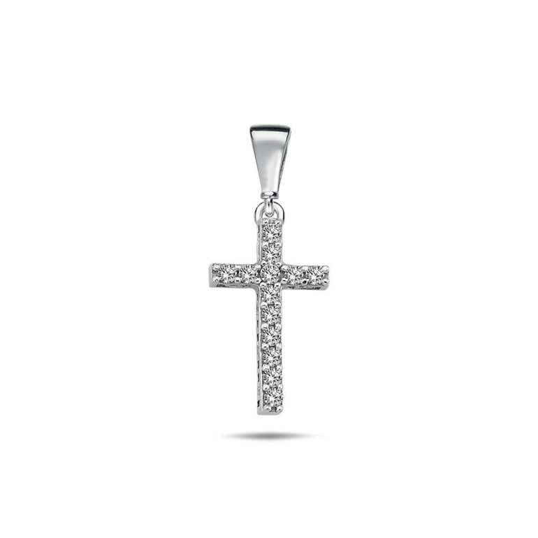 White gold cross pendant with cubic zirconia