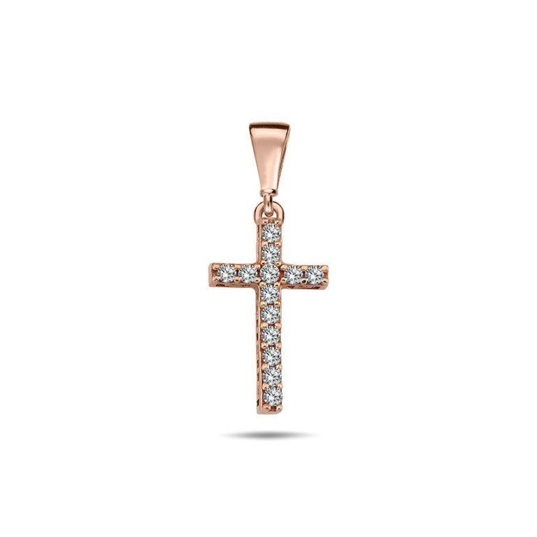 Rose gold cross pendant with cubic zirconia