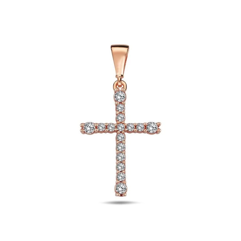 Rose gold cross pendant with cubic zirconia