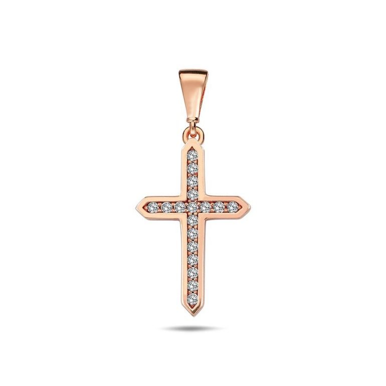 Rose gold cross pendant with cubic zirconia