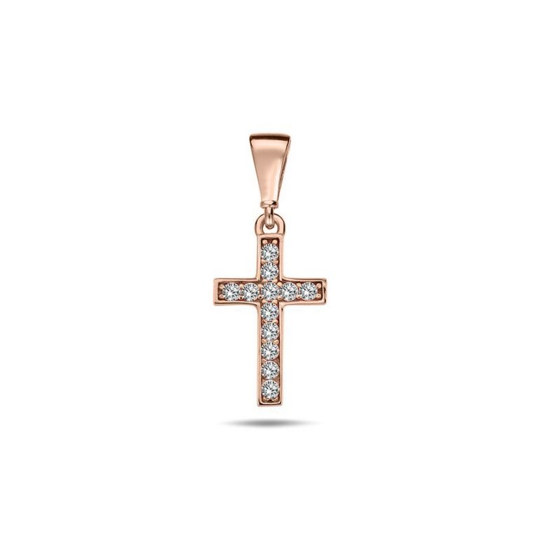 Rose gold cross pendant with cubic zirconia