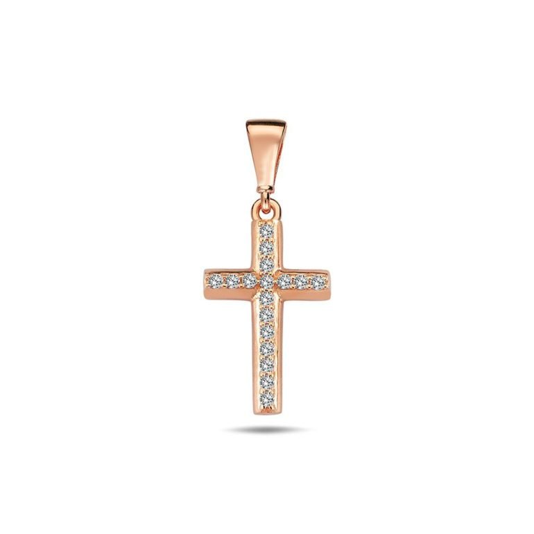 Rose gold cross pendant with cubic zirconia