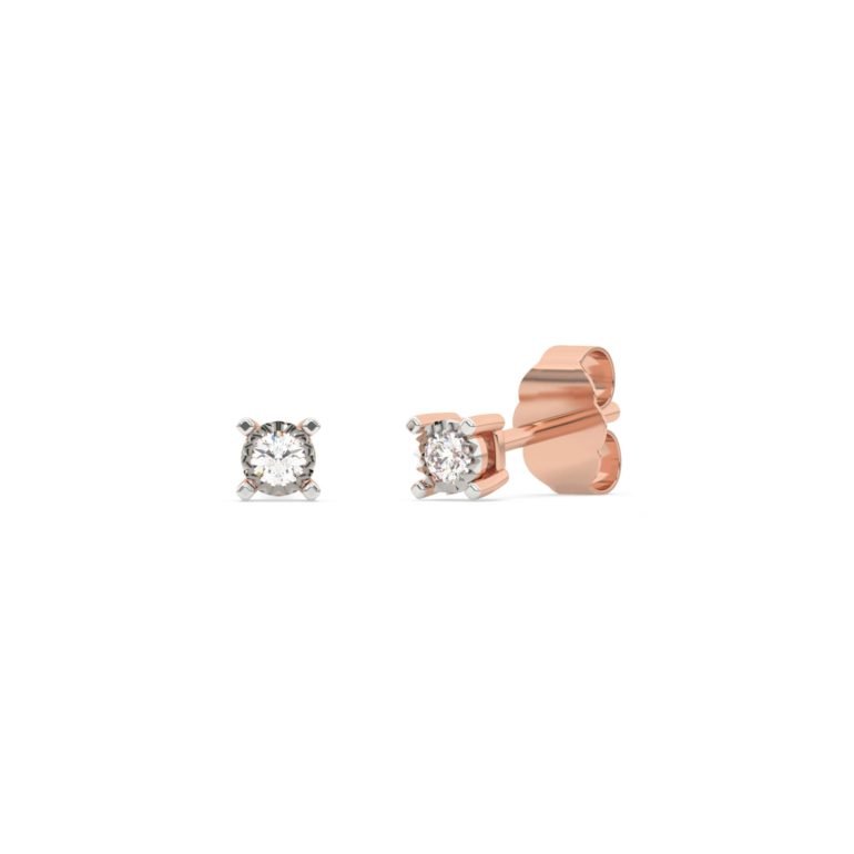 A pair of dainty rose gold stud earrings with diamonds