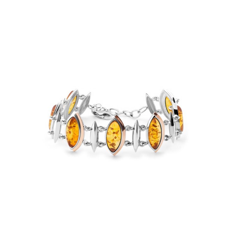 Gold plated sterling silver bracelet with amber