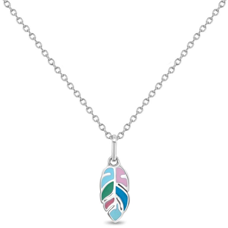Sterling silver pastel feather kids necklace