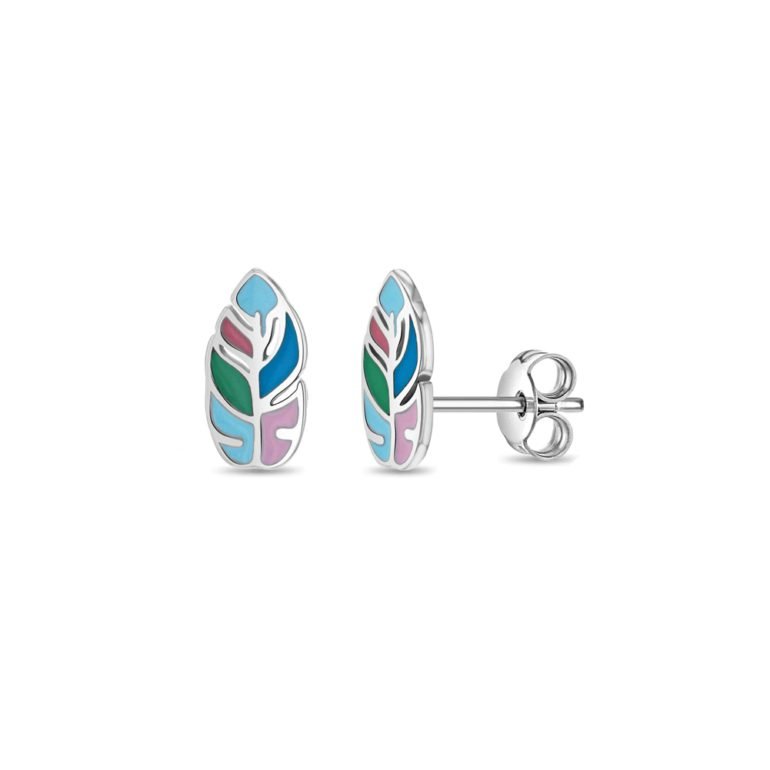 Sterling silver stud earrings for kids - pastel feathers