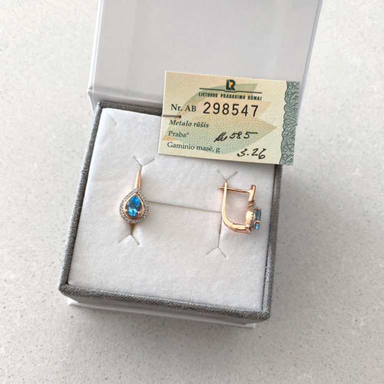 Rose gold earrings with topaz and diamonds