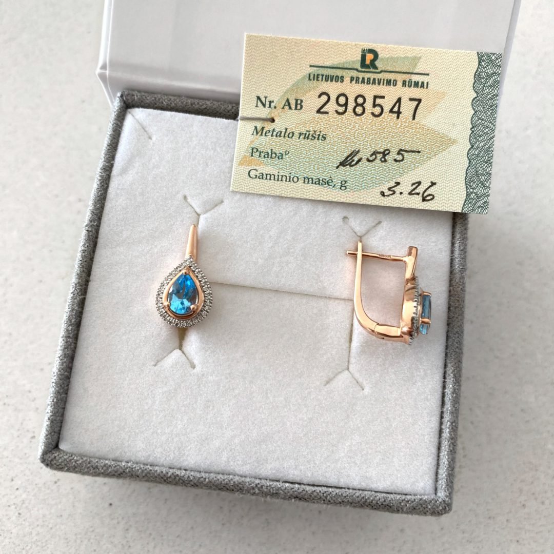 Rose gold earrings with topaz and diamonds
