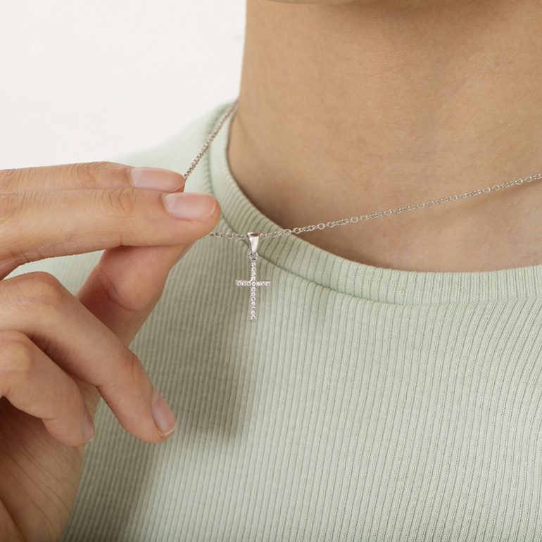 Sterling silver cross necklace with cubic zirconia