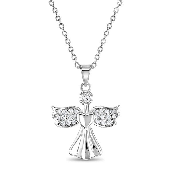 Sterling silver angel necklace with cubic zirconia