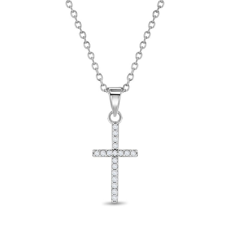 Sterling silver cross necklace with cubic zirconia