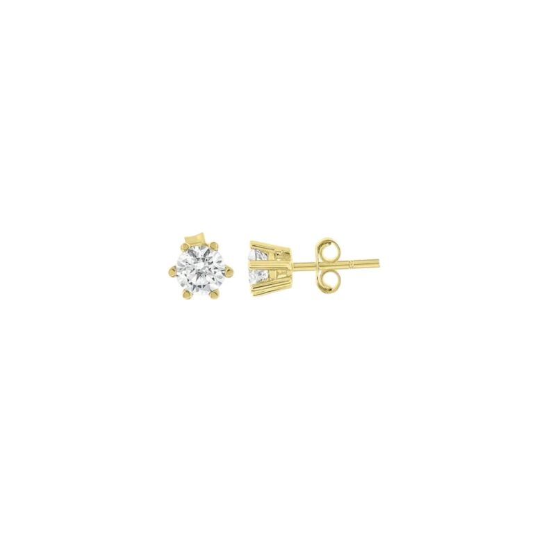 Yellow Gold Stud Earrings With Cubic Zirconia