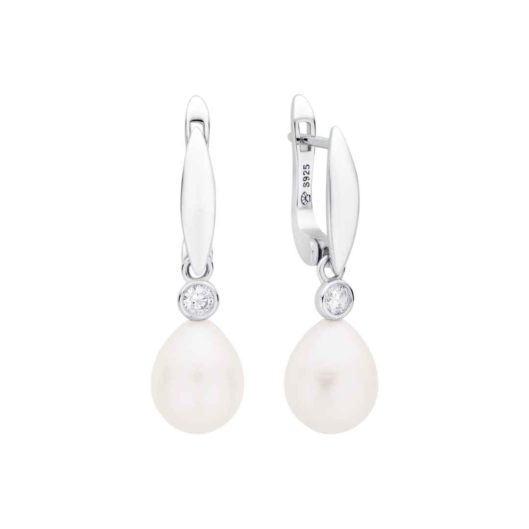 Sterling silver earrings with pearls and cubic zirconia