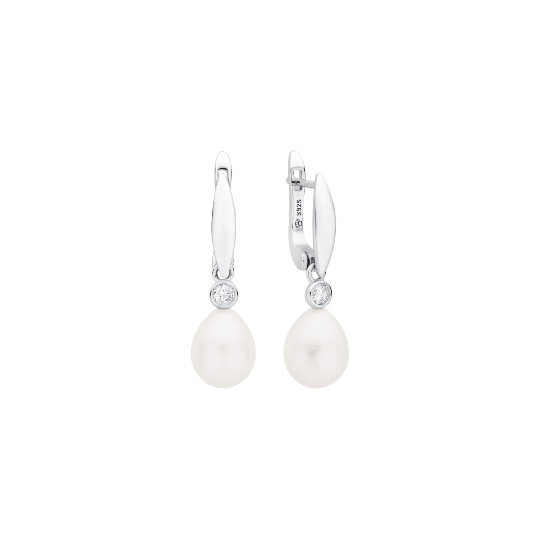 Sterling silver earrings with pearls and cubic zirconia