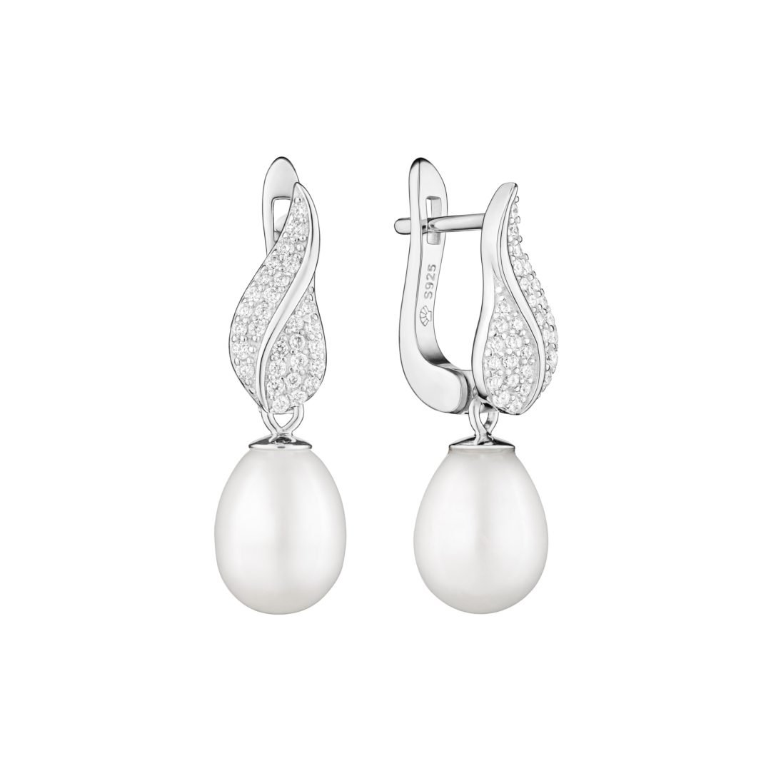 Sterling silver earrings with pearls and cubic zirconia