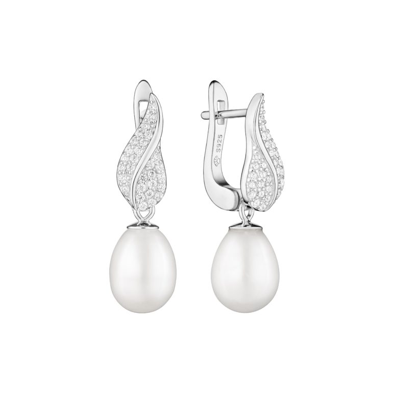 Sterling silver earrings with pearls and cubic zirconia