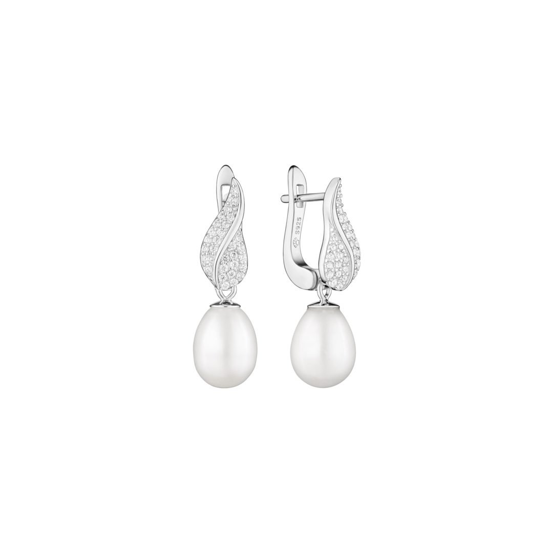 Sterling silver earrings with pearls and cubic zirconia