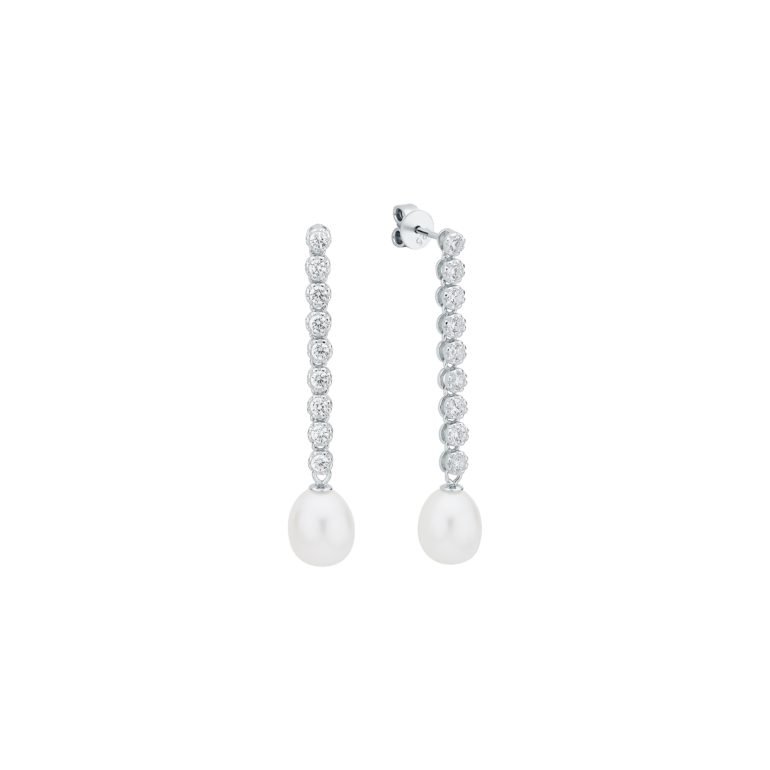 Sterling silver stud earrings with pearls and cubic zirconia