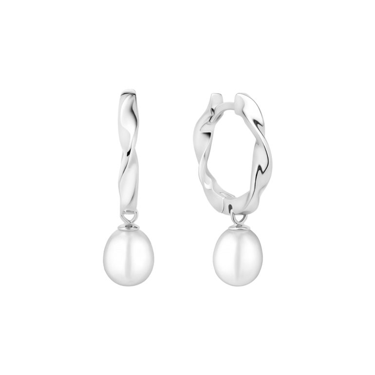 Sterling silver hoop earrings with pearls