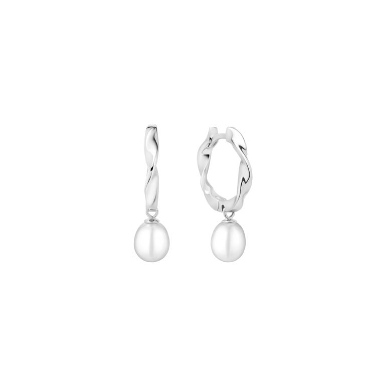 Sterling silver hoop earrings with pearls