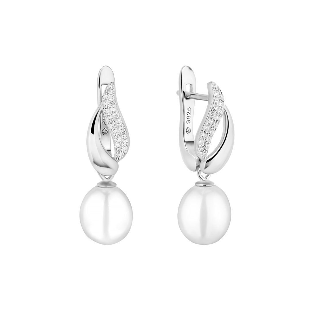 Sterling silver earrings with pearls and cubic zirconia