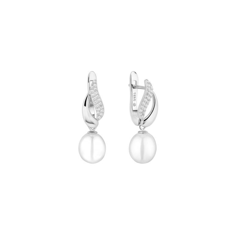 Sterling silver earrings with pearls and cubic zirconia