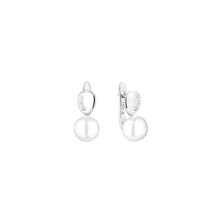 Sterling silver earrings with pearls and cubic zirconia