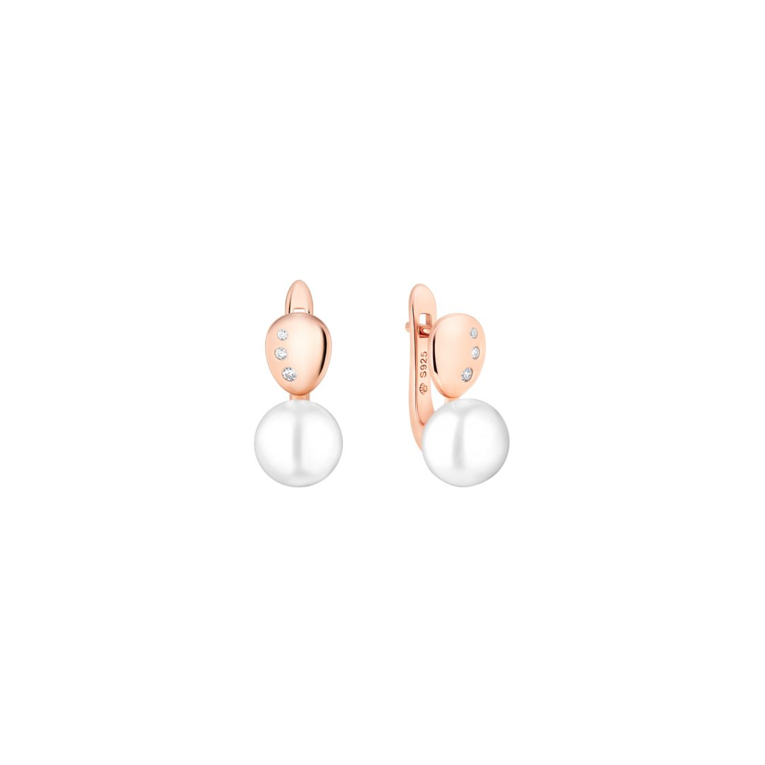 Gold plated sterling silver earrings with pearls and cubic zirconia