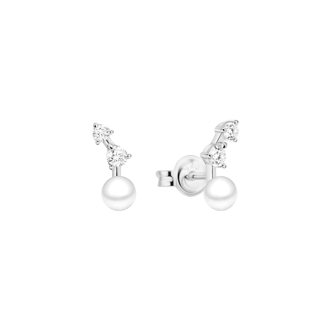 Sterling silver stud earrings with pearls and cubic zirconia