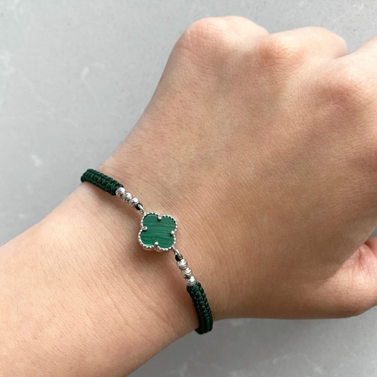 Žalio siūlo sidabrinė apyrankė - Keturlapis dobilas