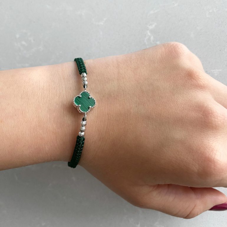 Žalio siūlo sidabrinė apyrankė - Keturlapis dobilas