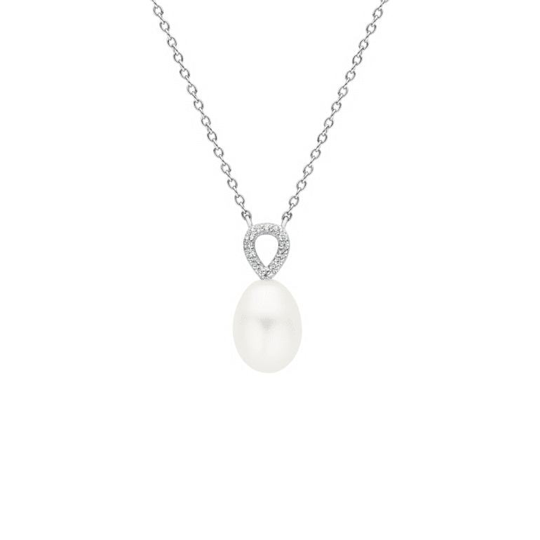 Sterling silver necklace with pearl and cubic zirconia